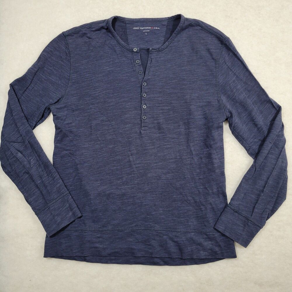 John Varvatos Long Sleeve Henley Lightweight Size Large Blue Button Mens (3094)